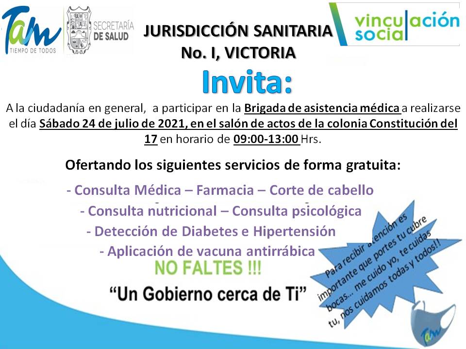 Invita Jurisdicción Sanitaria Uno a brigada de asistencia médica en la colonia Constitución del 17