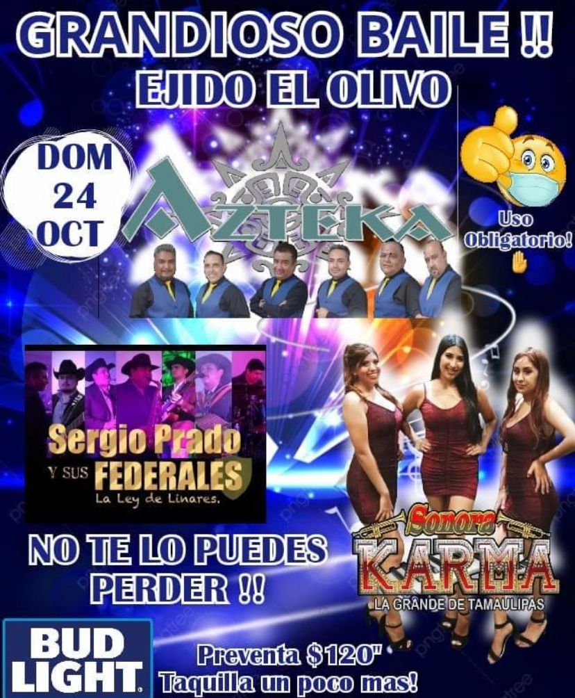 Hoy Domingo regresas los bailes al Ej. El Olivo de Ciudad Victoria