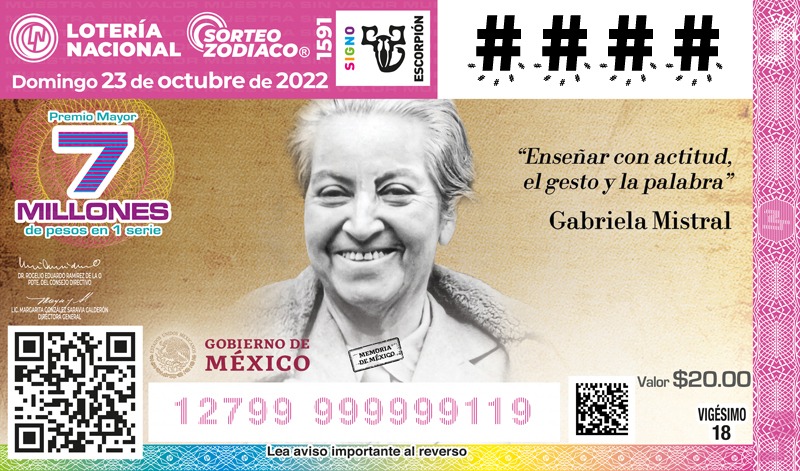 México celebra con billete de lotería a la escritora chilena Gabriela Mistral