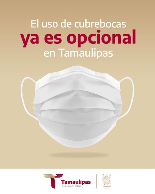 Uso de cubrebocas ya es opcional en Tamaulipas