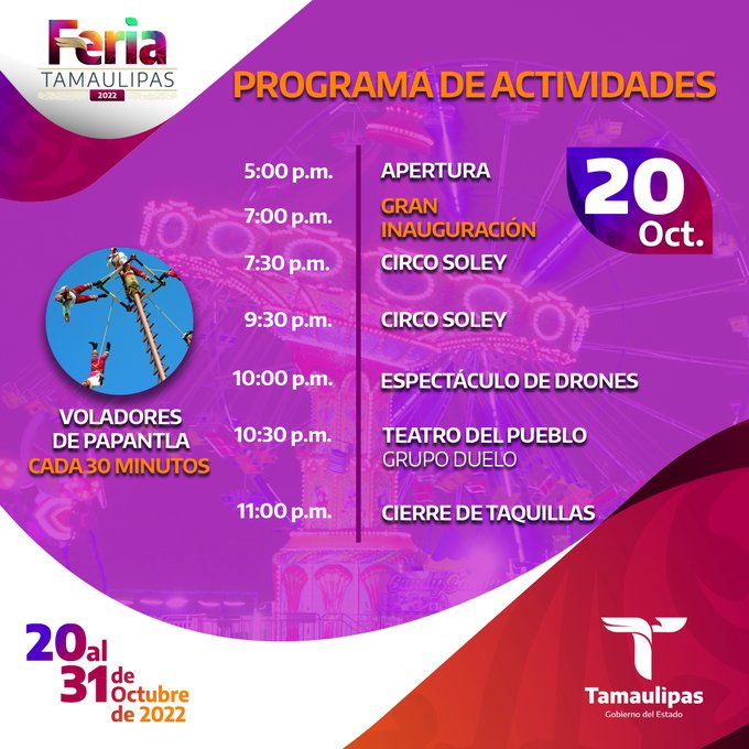 Feria Tamaulipas 2022: programa de actividades 20 de octubre