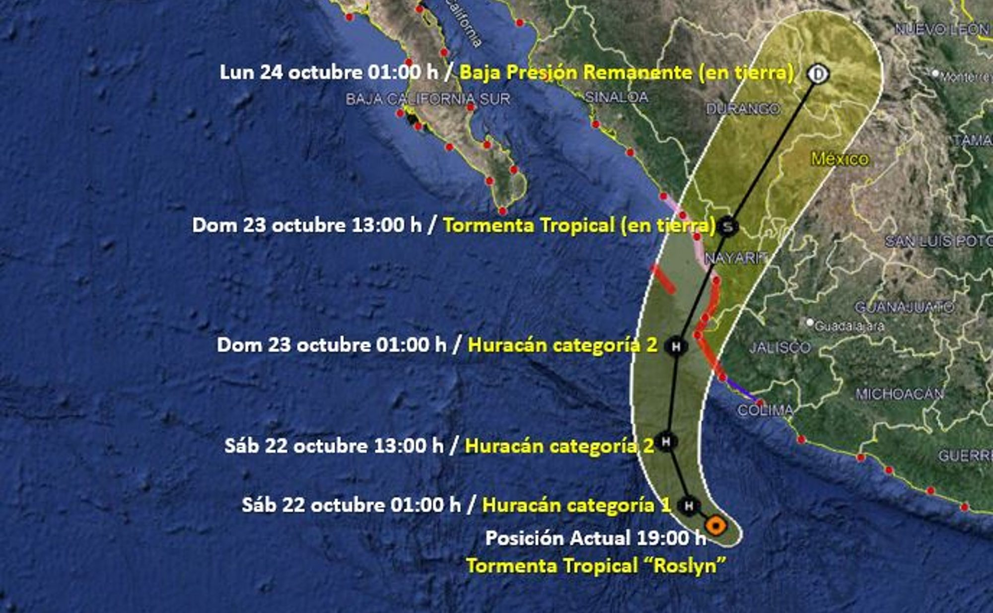 ‘Roslyn’ sube a categoría 4 cerca de costas de Jalisco y Nayarit