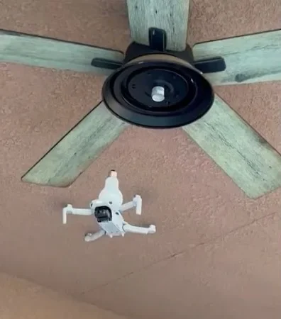 Utilizó un dron para poner una foco de luz en el techo y causó sensación en las redes