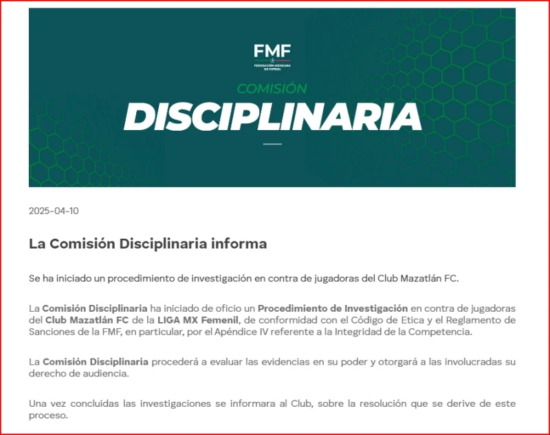 Abren investigación a Mazatlán femenil por posible caso de apuestas