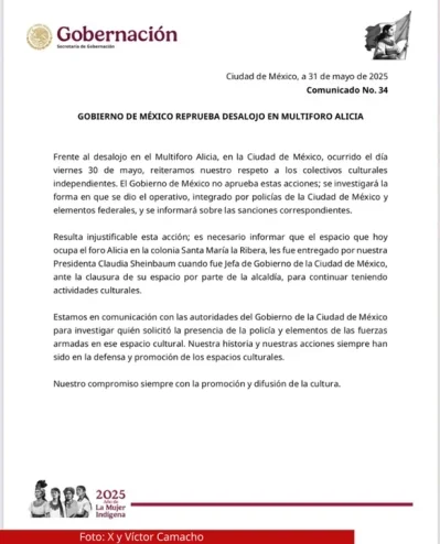 Condena Secretaría de Gobernación desalojo del Multiforo Alicia
