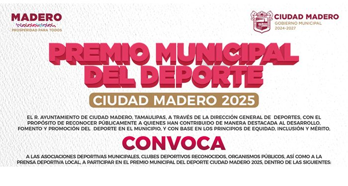 Gobierno Municipal de Ciudad Madero lanza convocatoria al Premio Municipal del Deporte
