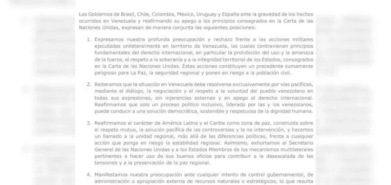 México y otros cinco gobiernos de izquierda rechazan conjuntamente cualquier intento de «control sobre Venezuela»